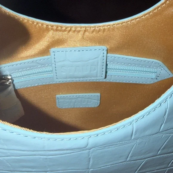 🔥🔥🔥NEW Staud Rey Blue Croc Embossed Leather Shoulder Bag - Picture 13 of 13